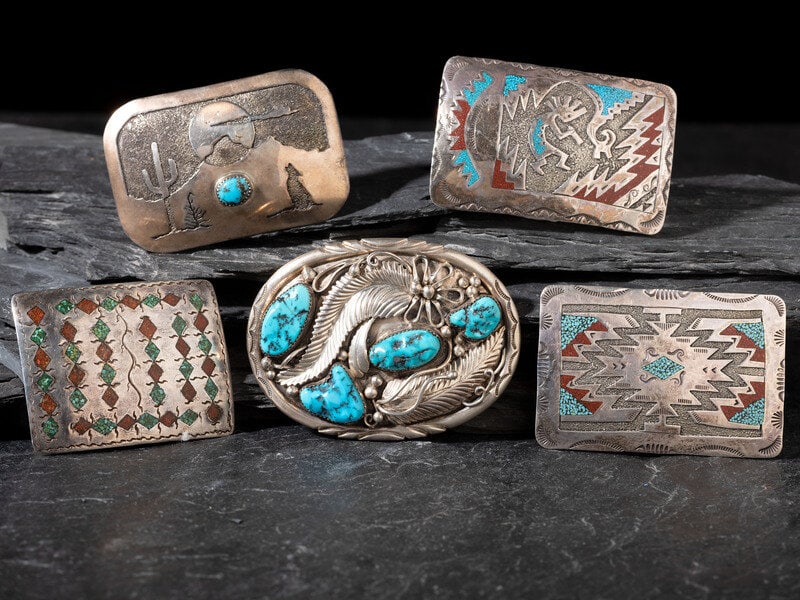 Navajo and Chippewa Silver Belt Buckles (1 of 2)