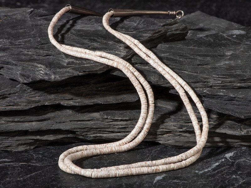 Charles Loloma (Hopi, 1921-1991) Double-strand Heishi Necklace: Charles Loloma (Hopi, 1921-1991) Double-strand Heishi Necklace marked LOLOMA on findings length 26-1/2 inches, weight 28.2 dwt. This lot is located in Cincinnati. Size</