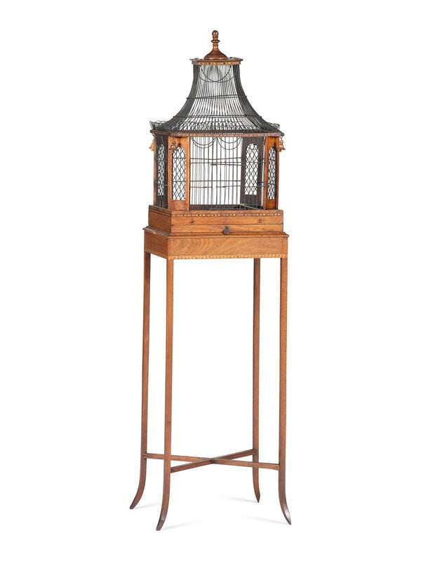 An English Mahogany Birdcage on Stand: An English Mahogany Birdcage on Stand Late 18th Century Height 51 x width 13 x depth 10 5/8 inches. This lot is located in Cincinnati. Property from the Collection of Addice and P