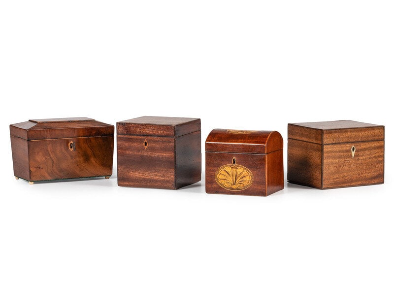 Four English Mahogany and Walnut Tea Caddies  (1 of 14)