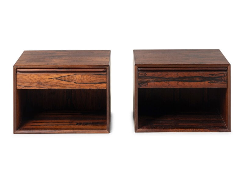 A Pair of Westnofa Wall Mount Rosewood Nightstands: A Pair of Westnofa Wall Mount Rosewood Nightstands Height 14 1/2 x width 20 1/2 x depth 15 3/4 inches. This lot is located in Chicago.