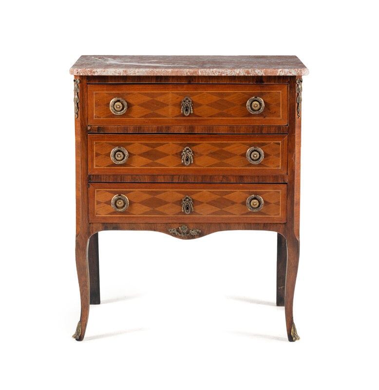 A Louis XVI Style Parquetry Marble-Top Commode (1 of 2)