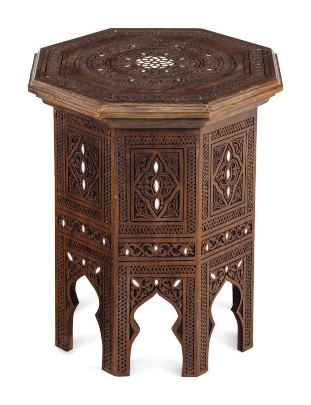 A Moorish Style Mother-of-Pearl Inlaid Carved Walnut Table (1 of 2)