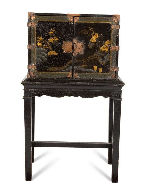 A Chinese Black and Gilt Lacquered Cabinet on Stand (1 of 8)