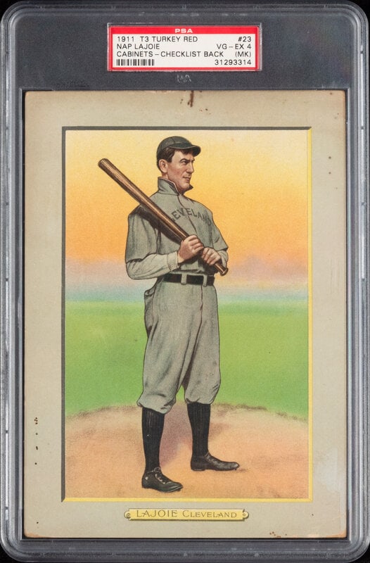 A 1911 T3 Turkey Red Cabinets Nap Lajoie Baseball Card (PSA 4MK VG-EX) Checklist Back (1 of 2)