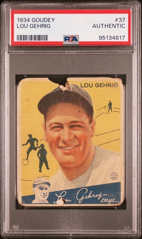 A 1934 Goudey Lou Gehrig Baseball Card No. 37 (PSA Authentic) (1 of 2)