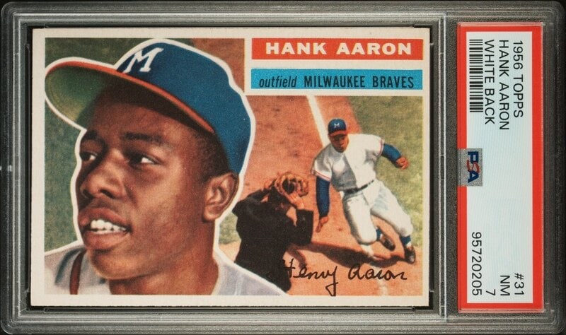 A 1956 Topps Hank Aaron Baseball Card No. 31 (PSA 7 NM) White Back (1 of 2)