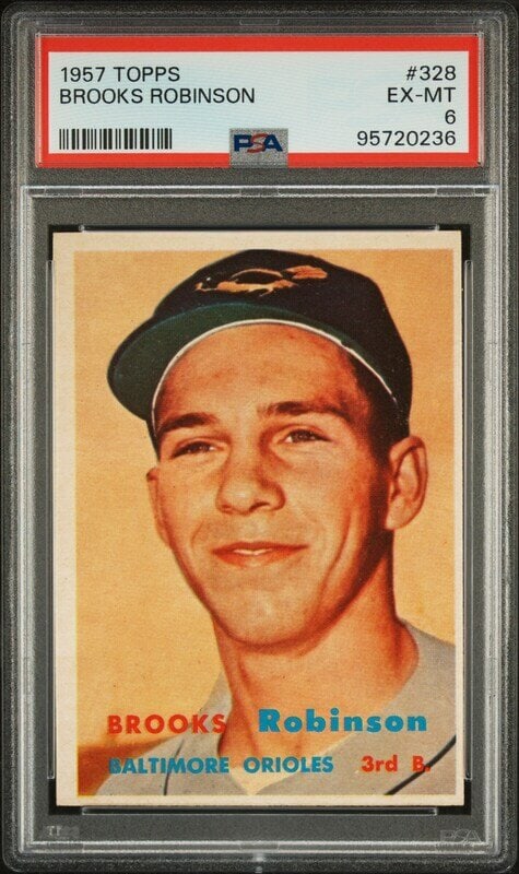 A 1957 Topps Brooks Robinson Rookie Baseball Card No. 328 (PSA 6 EX-MT) (1 of 2)