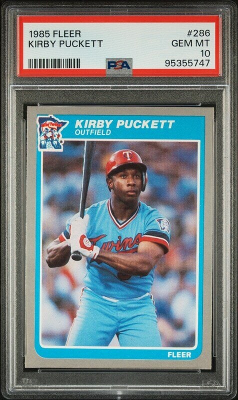 A 1985 Fleer Kirby Puckett Rookie Baseball Card (PSA 10 GEM MINT): A 1985 Fleer Kirby Puckett Rookie Baseball Card (PSA 10 GEM MINT) This lot is located in Chicago. Property from The Collection of Stewart Orzoff
