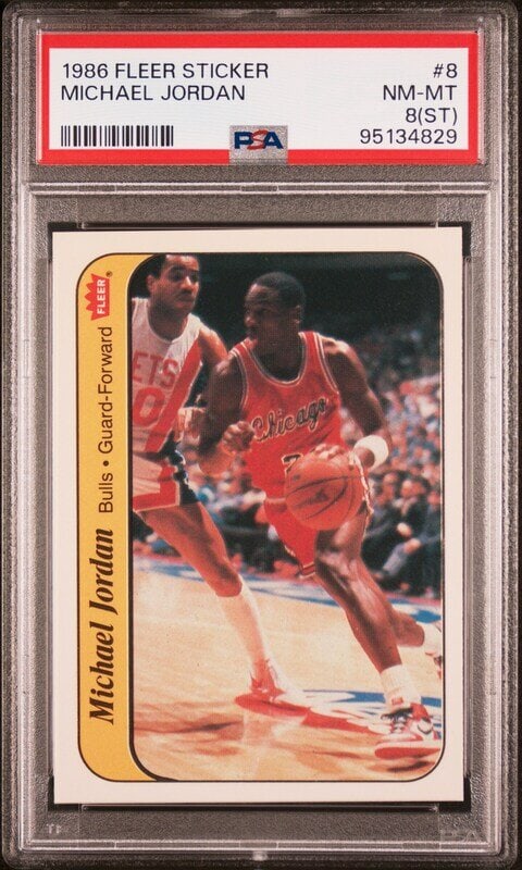A 1986-87 Fleer Michael Jordan Rookie Sticker No. 8 (PSA 8 NM-MT ST) (1 of 2)
