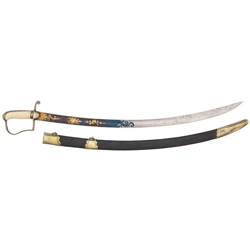 English Import 1796 Cavalry Officers Style Saber with Blue & Gilt Blade & Checkered Grip For the Ame (1 of 2)