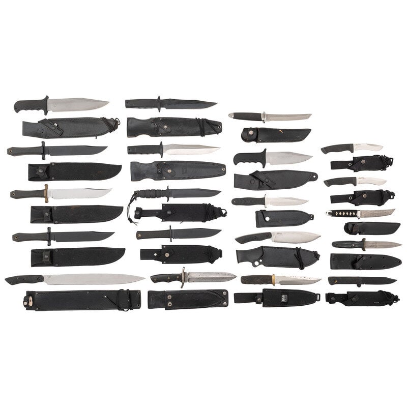 Lot of 20 Modern Tactical and Survival Knives, including Cold Steel, Gerber, SOG and Blackjack (1 of 2)