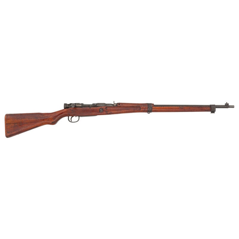 **Last Ditch Arisaka Type 99: **Last Ditch Arisaka Type 99 7.7x58mm Arisaka. 26" barrel length. SN: 67867. Blued military finish. Hardwood semi pistol grip stock and forearm, with handguard and grasping grooves. Bolt action rifle 