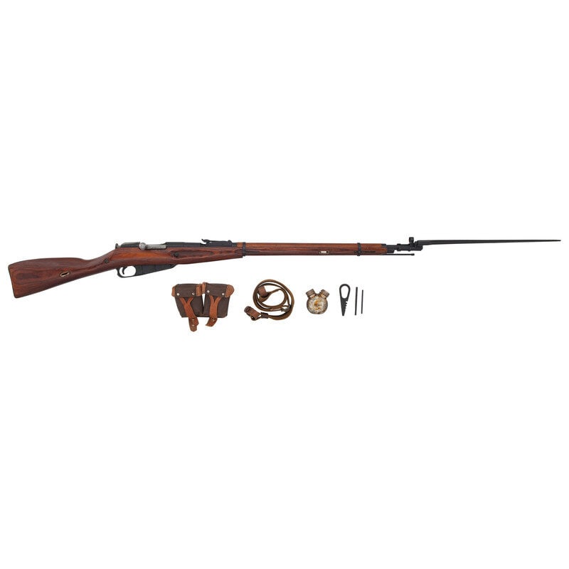 **Izhevsk Mosin Nagant M91/30: **Izhevsk Mosin Nagant M91/30 7.62x54mmR. 29" barrel length. SN: R12889 (Importer Assigned. Original Cyrillic is SL8627). Blued metal arsenal refinish with polished bolt set in straight wrist laminate