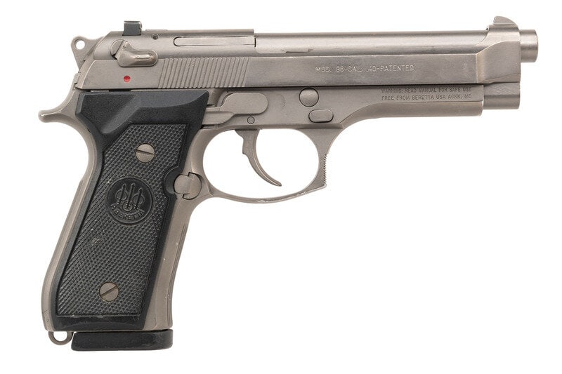 *Beretta Model 96 Stainless .40 S&W Pistol: *Beretta Model 96 Stainless .40 S&W Pistol .40 S&W. 4.9" barrel length. SN: BER104626. Satin stainless steel finish with matte gray finished Anodized frame mounting checkered black synthetic B