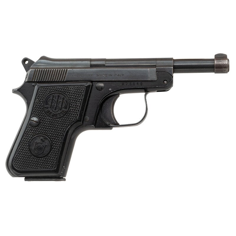 **Beretta Model 950B Minx .22 Short: **Beretta Model 950B Minx .22 Short .22 Short. 3.75" barrel length. SN: H03949. Black anodized alloy frame with remaining metal parts blued mounting checkered black synthetic Beretta logo grips additi