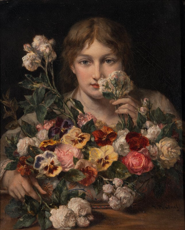 Jean-François Portaëls (Belgian, 1818-1895) Sweet Flowers: Jean-François Portaëls (Belgian, 1818-1895) Sweet Flowers oil on canvas signed J. Portaels (lower right) 19 5/8 x 15 5/8 inches. This lot is located in Chicago. <