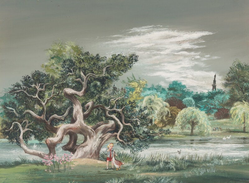 Aaron Bohrod (American, 1970-1922) St. James Park, London: Aaron Bohrod (American, 1970-1922) St. James Park, London gouache on board signed Aaron Bohrod (lower left) 14 1/2 x 19 1/2 inches. This lot is located in Chicago. Property fr