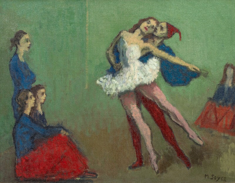 Moses Soyer (American, 1899-1974) Dancers: Moses Soyer (American, 1899-1974) Dancers oil on canvas signed M. SOYER (lower right) 12 x 16 inches. This lot is located in Palm Beach. Size 12 x 16 inch