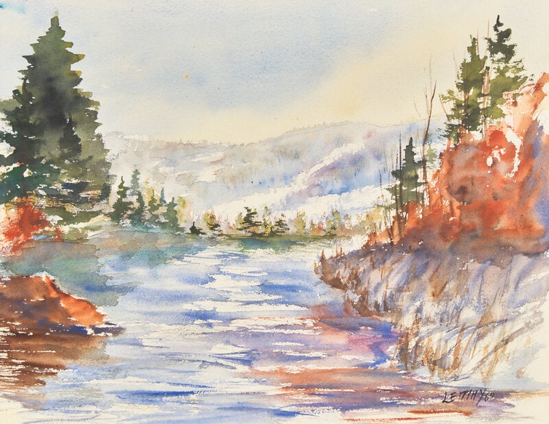 Harry Leith-Ross (American, 1886-1973) Mountain River, 1969: Harry Leith-Ross (American, 1886-1973) Mountain River, 1969 watercolor on paper signed Leith and dated (lower right) 14 7/8 x 18 1/2 inches. This lot is located in Philadelphia.