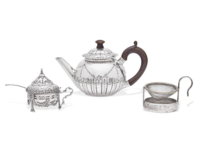 A Victorian Silver Teapot and a Dutch Silver Mustard Pot (1 of 2)