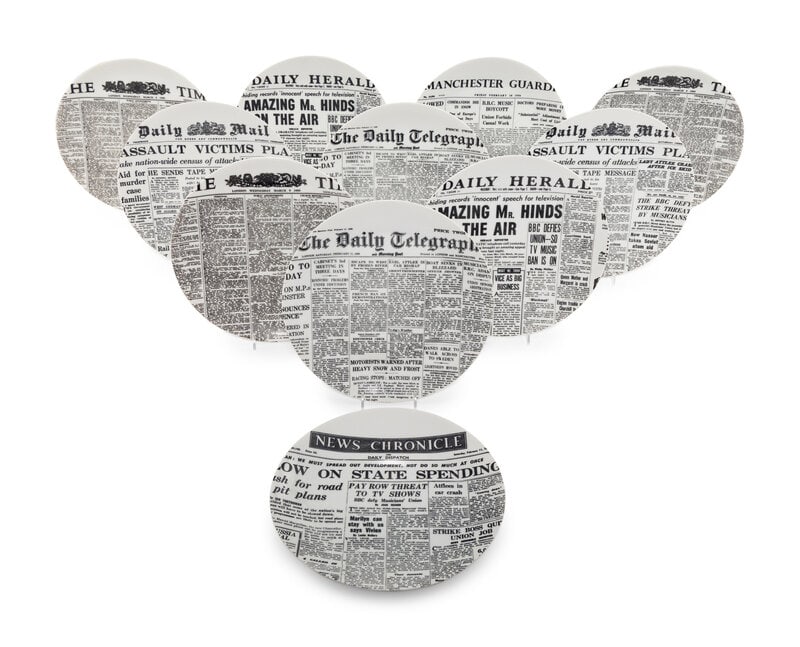 A Set of Eleven Piero Fornasetti Giornali Porcelain Dinner Plates (1 of 3)