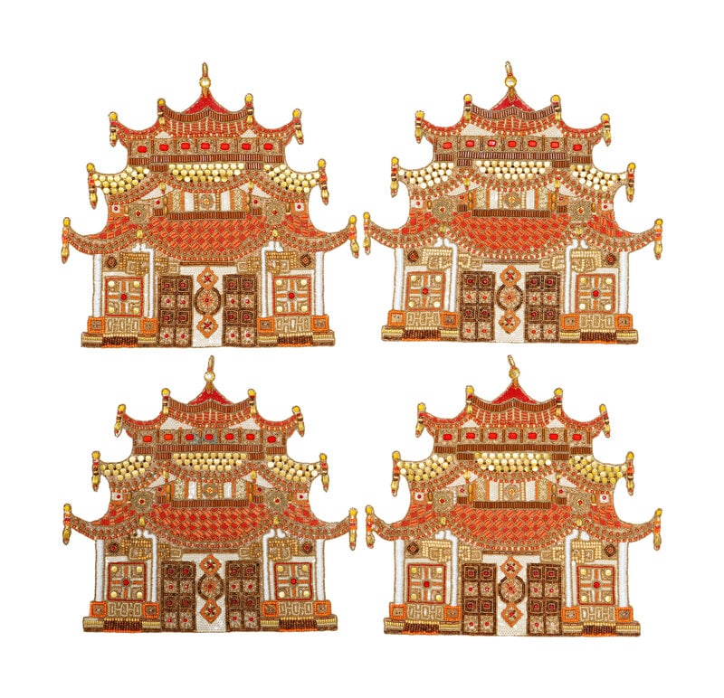 A Set of Four Kim Seybert Beaded Pagoda Placemats  (1 of 2)