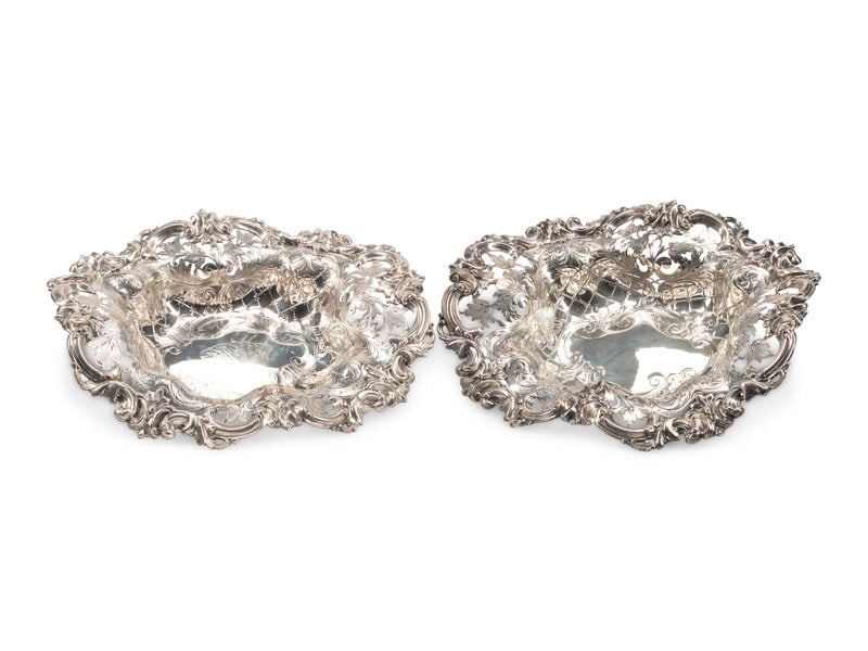 A Pair of American Silver Bowls: A Pair of American Silver Bowls Frank Smith Silver Co., Early 20th Century one with a script monogram at the center. each marked 'Sterling' to underside 57 ozt 19 dwt gross Width 14 3/4