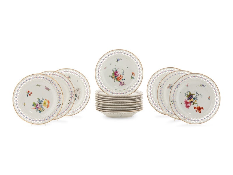 A Set of Sixteen Herend Porcelain Reticulated Dessert Plates (1 of 4)