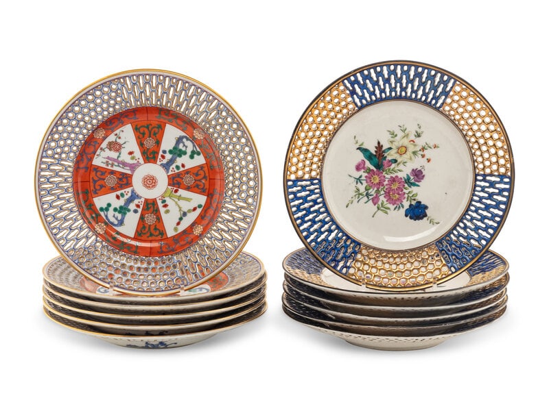 Two Sets of Six Herend Porcelain Reticulated Dessert Plates (1 of 4)