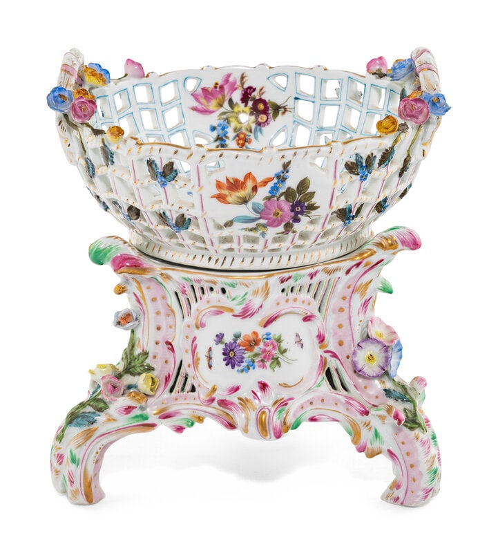 A Herend Porcelain Reticulated Centerpiece Basket (1 of 3)