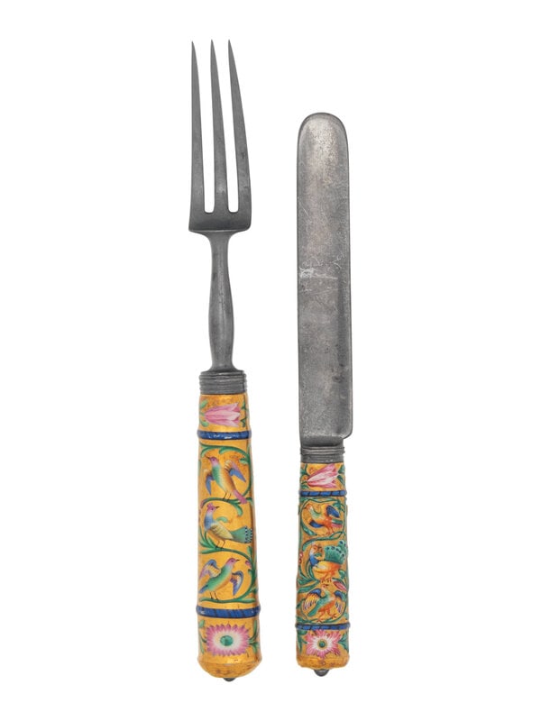 A Russian Silver and Porcelain-Mounted Dinner Knife and Fork (1 of 2)