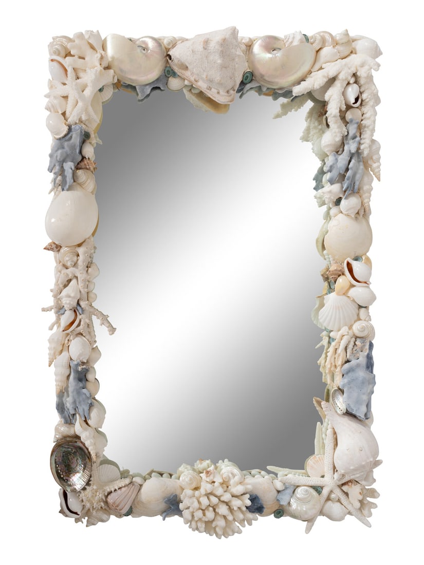 A Large Shellwork and Coral Encrusted Rectangular Mirror (1 of 2)