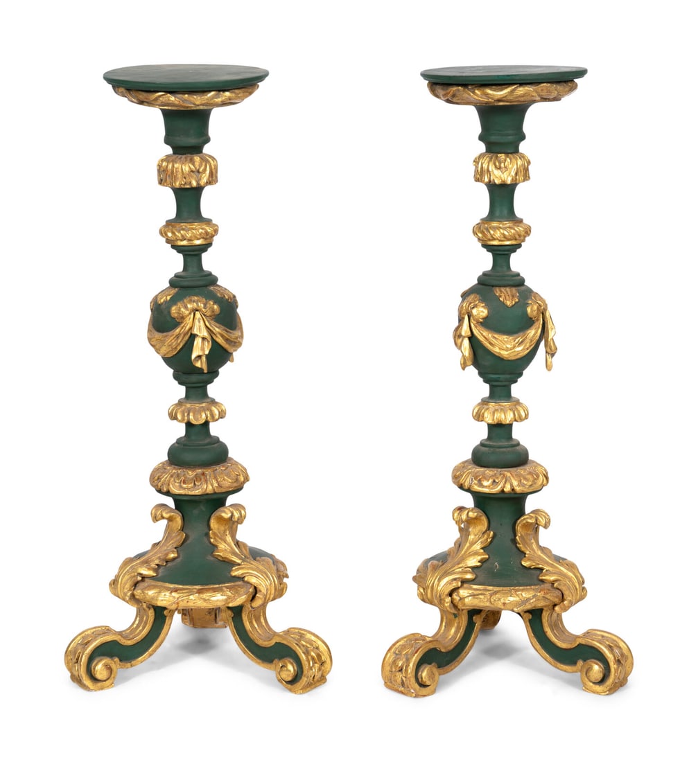 A Pair of Large Italian Painted and Parcel Gilt Prickets (1 of 2)