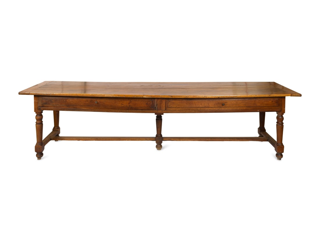 A Large Continental Fruitwood Refectory Table with Stretcher (1 of 2)