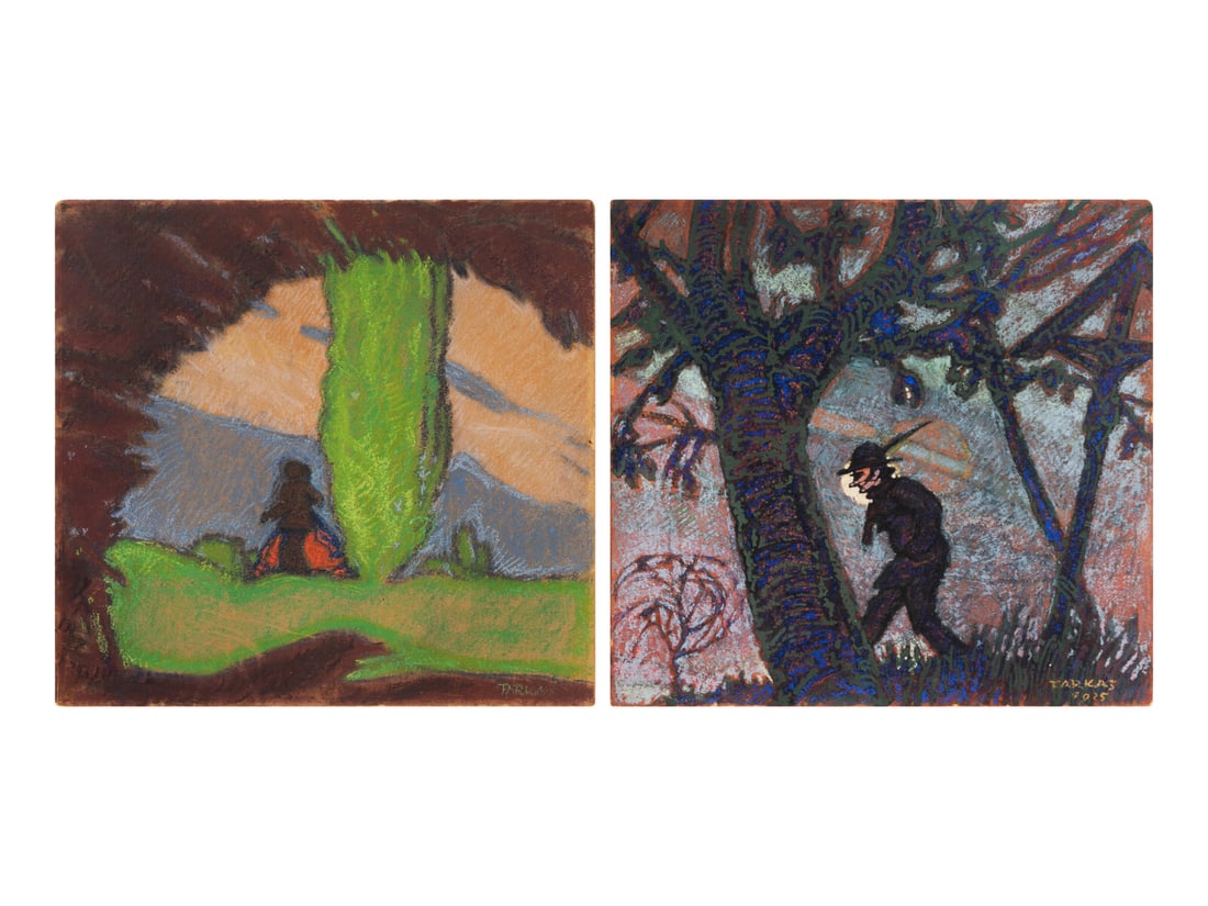 Istvan Farkas  (Hungarian, 1887-1944) Figures in the Woods (a pair of works) (1 of 3)