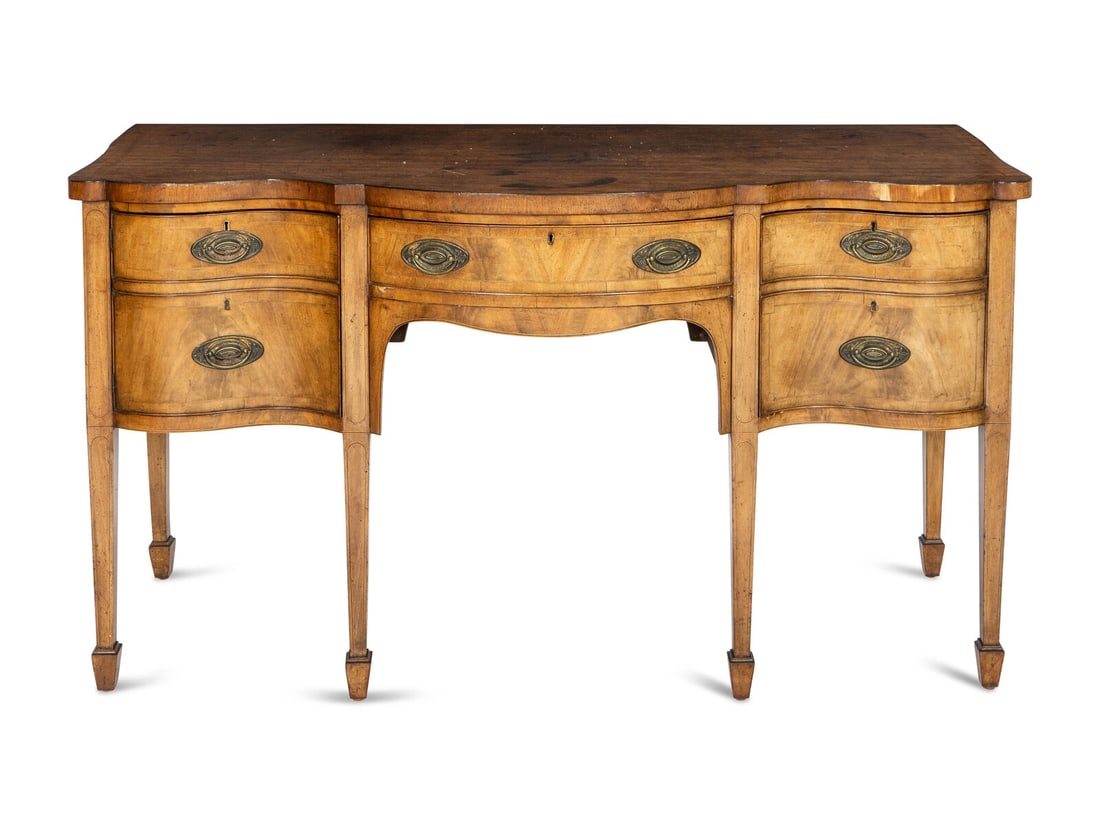 A George III Walnut and Mahogany Serpentine Sideboard (1 of 3)