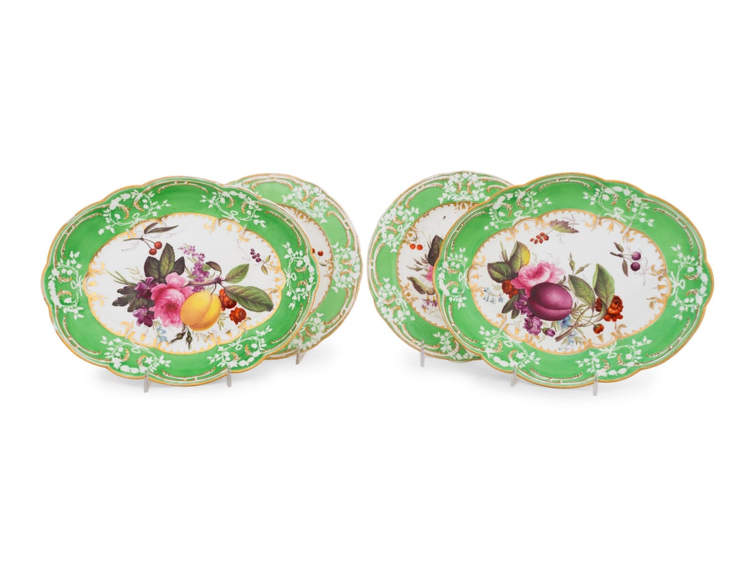 A Collection of Coalport Green-Ground Feldspar Porcelain including Pair of Sweet-Meat Dishes (1 of 3)