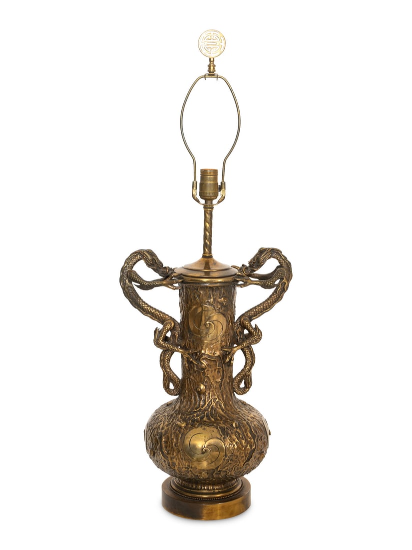 A Chinese Gilt Bronze Dragon Urn Lamp (1 of 3)