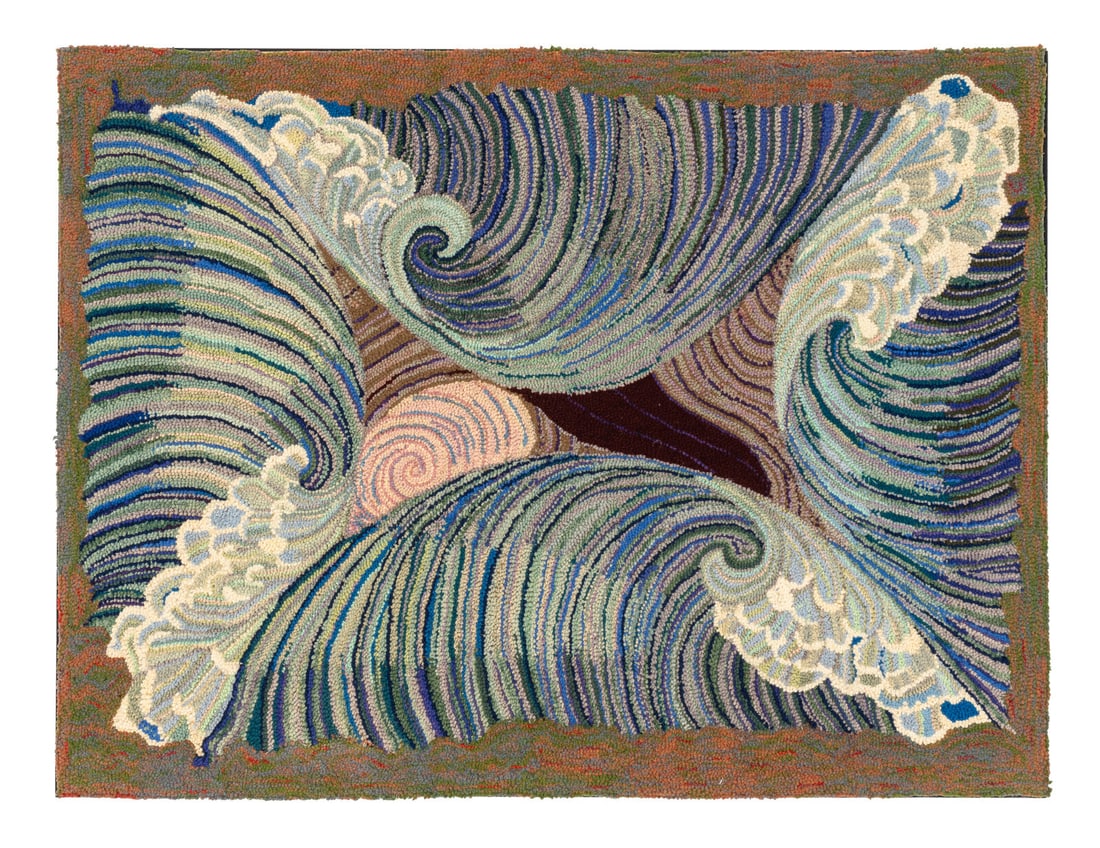 A Framed Hooked Rug Depicting Waves (1 of 2)