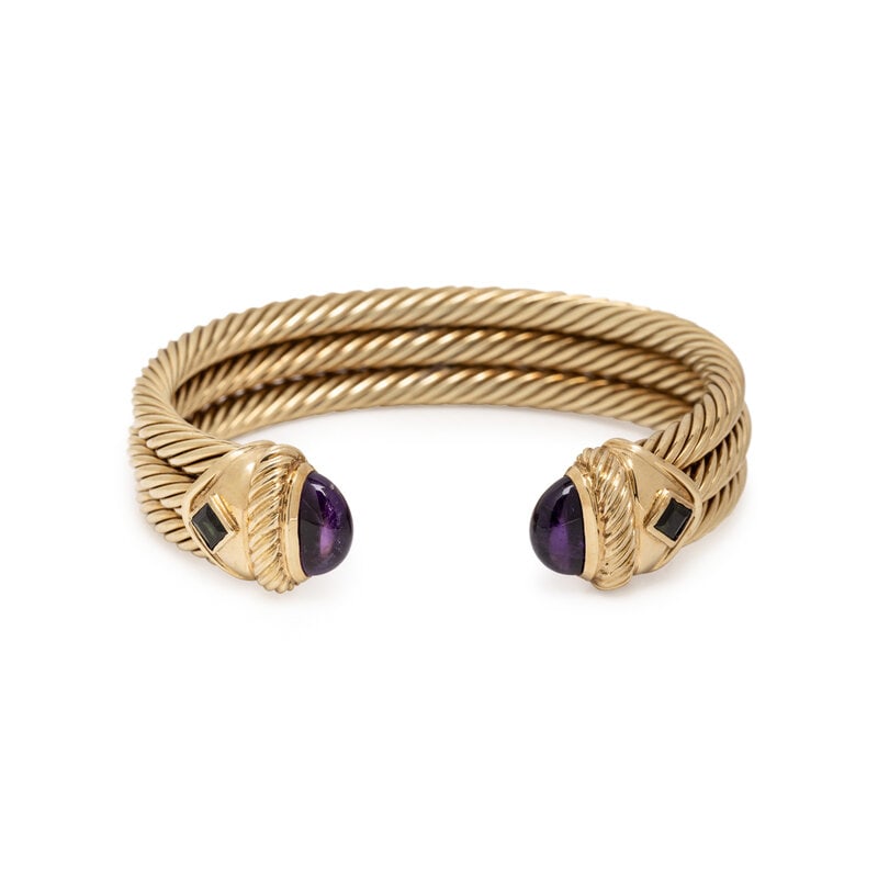 DAVID YURMAN, YELLOW GOLD, AMETHYST AND GREEN TOURMALINE CABLE CUFF BRACELET (1 of 2)