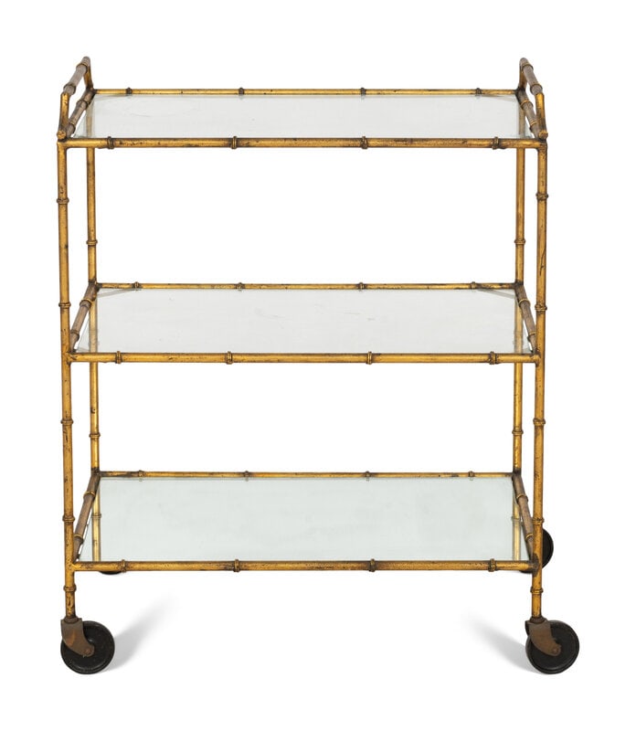 An Italian Gilt Metal Bamboo Form Bar Cart  (1 of 3)