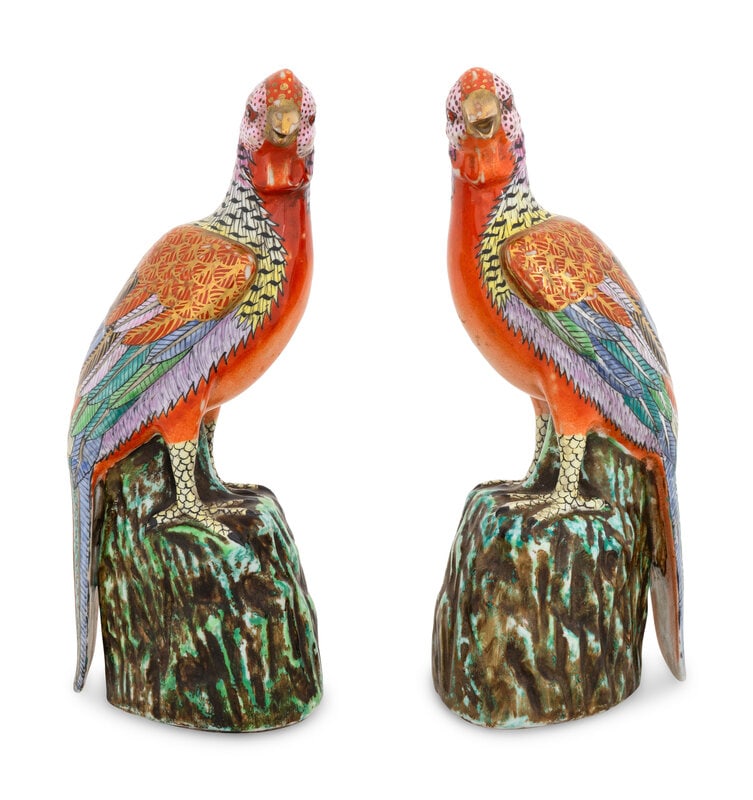A Pair of Chinese Export Parcel Gilt Porcelain Parrot Figures  (1 of 3)