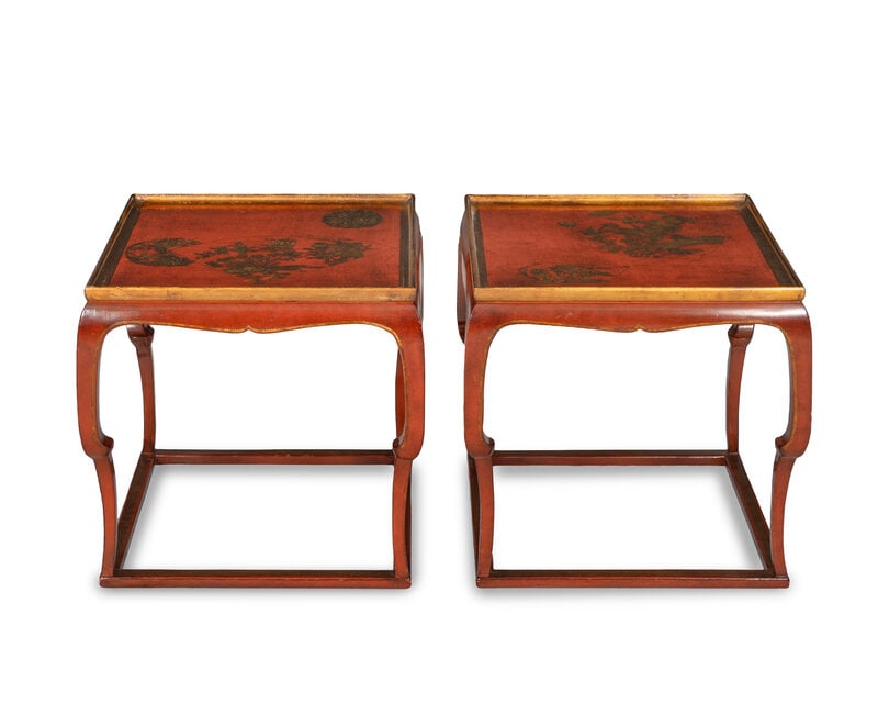 A Pair of Chinese Gilt Decorated Red Lacquer Low Tables (1 of 3)