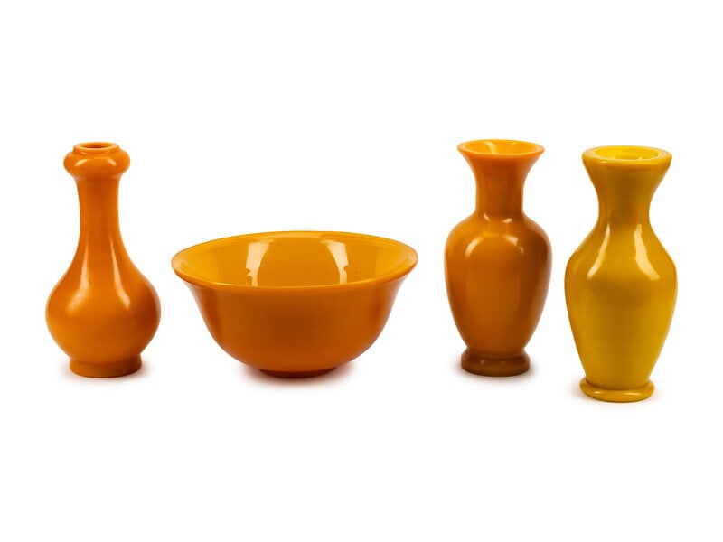Four Canary Yellow Peking Glass Articles  (1 of 7)