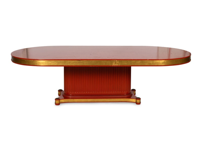 An Art Deco Style Parcel Gilt Blaze-Orange Painted Pedestal Table (1 of 3)