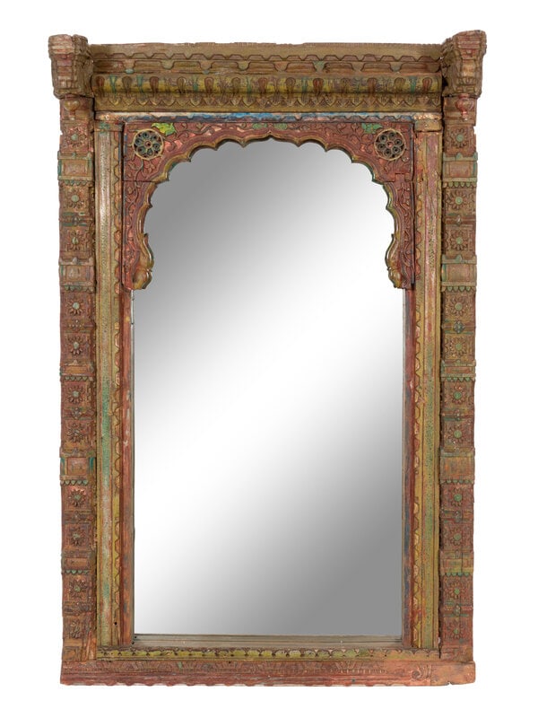 An Indonesian Carved and Polychrome Decorated Architectural Fragment Mounted As a Mirror  (1 of 3)