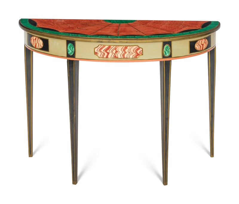 A Trompe-l'Oeil Painted Demilune Console Table (1 of 3)