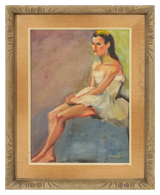 Moses Soyer (American, 1899-1974) Seated Ballerina: Moses Soyer (American, 1899-1974) Seated Ballerina oil on canvasboard signed M. Soyer (lower right) 16 x 12 inches. This lot is located in Palm Beach. Size