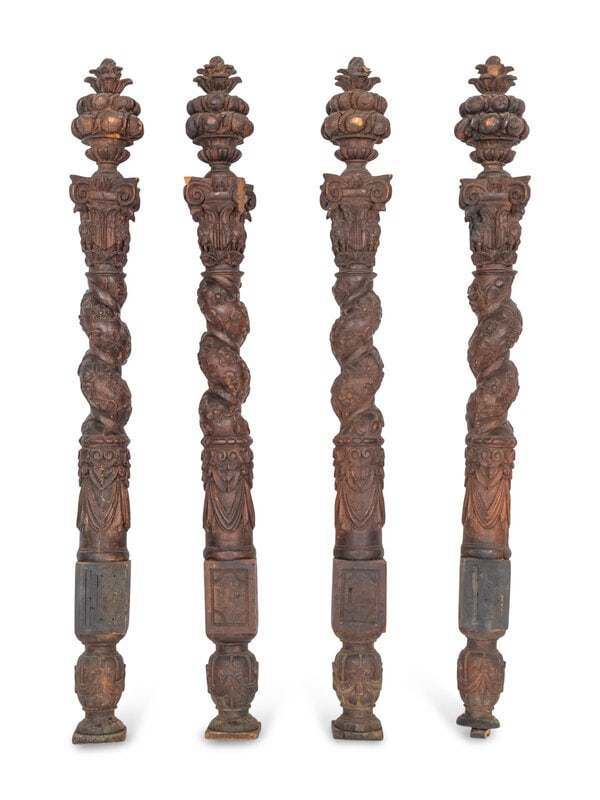 A Set of Four Continental Baroque Carved Walnut Bed Posts (1 of 3)